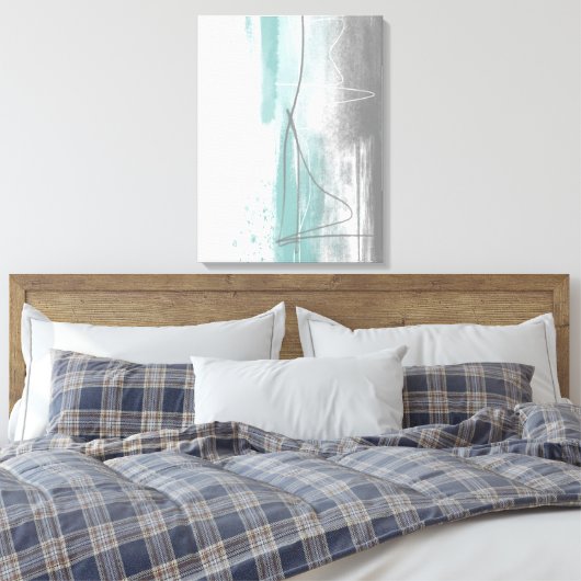 アクアブルーとグレーミニマル絵画リストの抽象芸術 キャンバスプリント (インサイチュ (寝室))