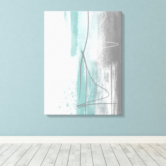 アクアブルーとグレーミニマル絵画リストの抽象芸術 キャンバスプリント (インサイチュ (ウッドフロア))