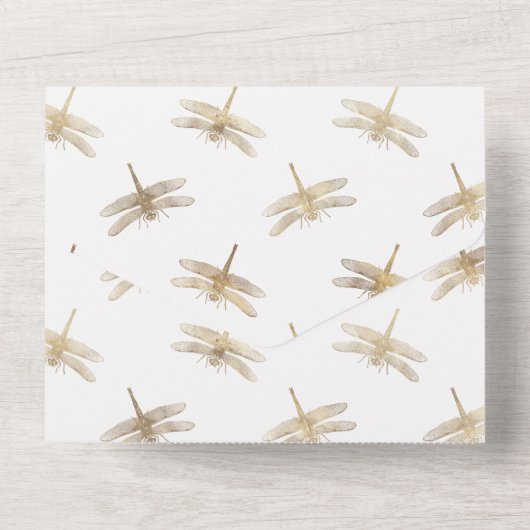 アクアブルーとゴールドの花柄ウェディング オールインワン招待状 (裏面)