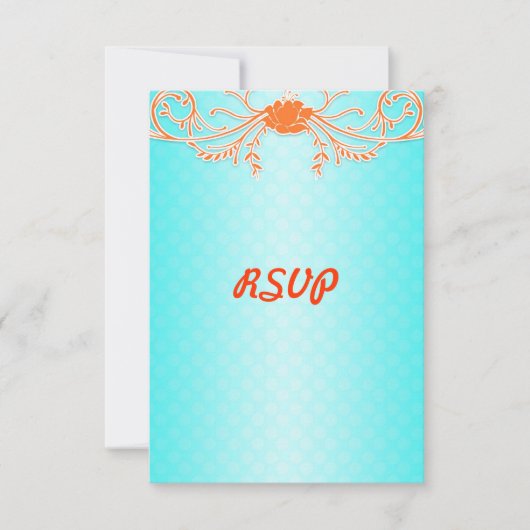 アクアブルーとタンジェリンのオレンジ色の結婚式RSVP 出欠カード (正面)