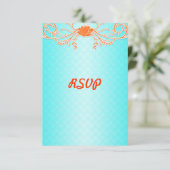 アクアブルーとタンジェリンのオレンジ色の結婚式RSVP 出欠カード (スタンド正面)