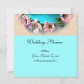 アクアブルーとターコイズのリボン付きワイルドローズのモノグラム 招待状 (裏面)