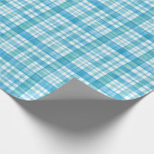 アクアブルーとティール（緑がかった色）水彩タータンチェックチェック済み格子状 ラッピングペーパー (角)