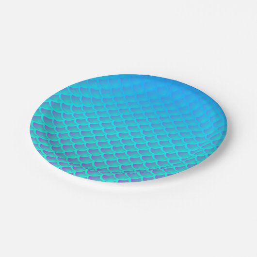 アクアブルーとパープルのマーメイド柄 ペーパープレート (アングル)