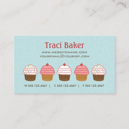 アクアブルーとピンクカップケーキキュートベーカリー 名刺 (裏面)