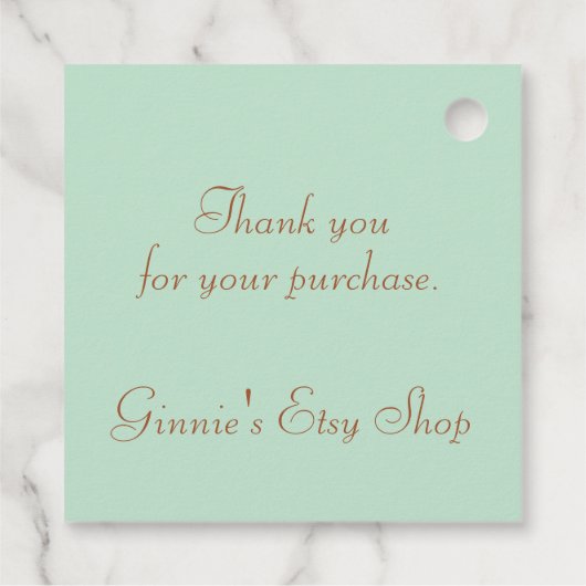 アクアブルーとブラウンサンキューメッセージカード フェイバータグ (裏面)