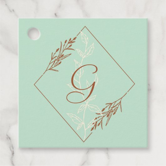 アクアブルーとブラウンサンキューメッセージカード フェイバータグ (正面)