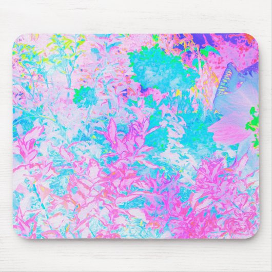 アクアブルーとホットピンクの紫陽花の風景 マウスパッド (正面)