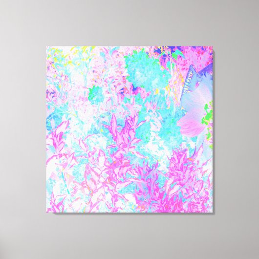 アクアブルーとホットピンクアジサイの風景 キャンバスプリント (正面)