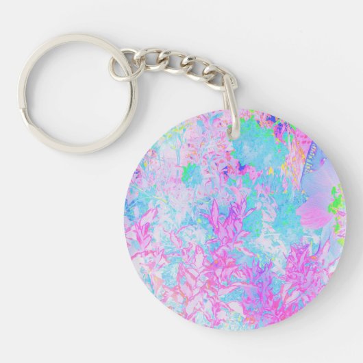 アクアブルーとホットピンクアジサイの風景 キーホルダー (正面)