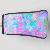 アクアブルーとホットピンクアジサイの風景 ゴルフヘッドカバー (正面)