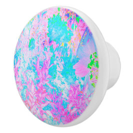 アクアブルーとホットピンクアジサイの風景 セラミックノブ