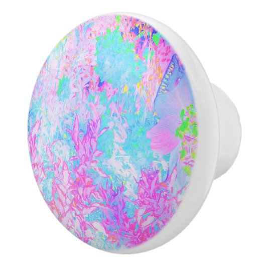 アクアブルーとホットピンクアジサイの風景 セラミックノブ (右)