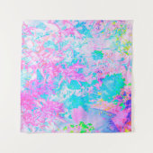 アクアブルーとホットピンクアジサイの風景 タペストリー (正面(横))