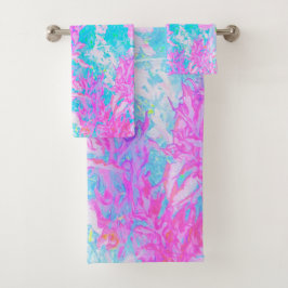 アクアブルーとホットピンクアジサイの風景 バスタオルセット