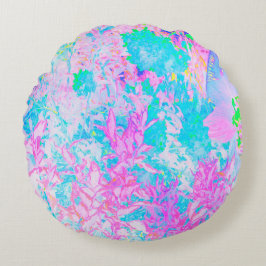 アクアブルーとホットピンクアジサイの風景 ラウンドクッション