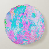アクアブルーとホットピンクアジサイの風景 ラウンドクッション (裏面)