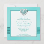 アクアブルーとホワイトのジュエルハート ブライダルシャワー招待状 招待状 (裏面)
