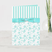 アクアブルーとホワイトのストライプの花柄の感謝カード サンキューカード (正面)