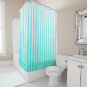 アクアブルーとホワイトのストライプ シャワーカーテン (インサイチュ)
