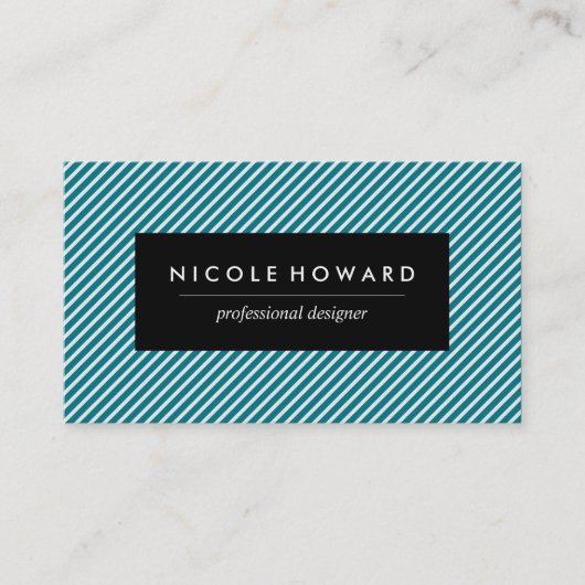 アクアブルーとホワイトのストライプ 名刺 (正面)
