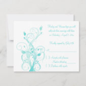 アクアブルーとホワイトの花柄の出欠確認カード 招待状 (裏面)