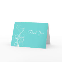 アクアブルーとホワイトの花柄の感謝カード