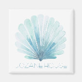 アクアブルーとホワイトコースタルシーシェルパーソナライズされた マグネット (正面)