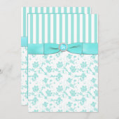 アクアブルーとホワイトストライプのフローラ結婚式の招待 招待状 (正面/裏面)