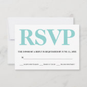 アクアブルーとホワイトタイポグラフィウェディングRSVP 出欠カード (正面)