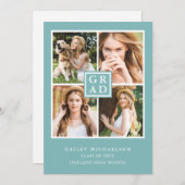 アクアブルーとホワイトフォトコラージュ卒業 案内状 (正面/裏面)