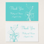 アクアブルーとホワイトフローラ結婚式の引き出物ラベル (正面&裏面)