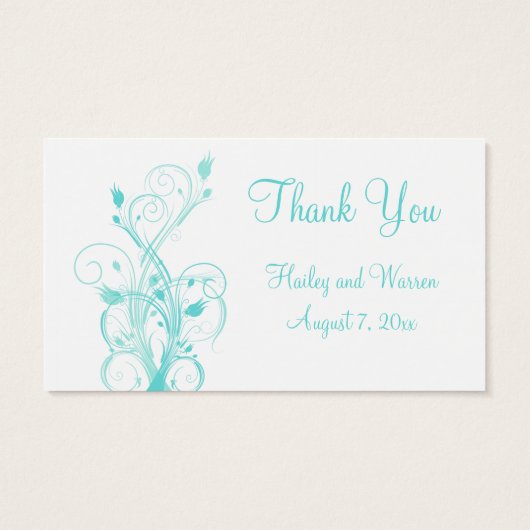 アクアブルーとホワイトフローラ結婚式の引き出物ラベル (裏面)