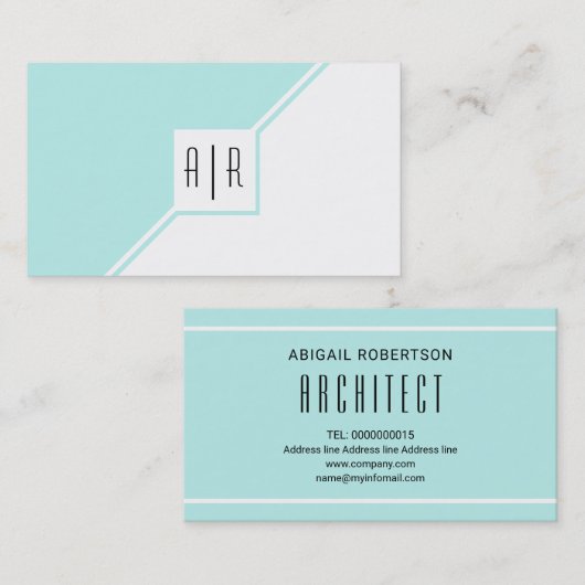 アクアブルーとホワイトモノグラムモダン幾何学模様 名刺 (正面/裏面)
