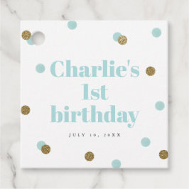 アクアブルーと金ゴールドの最初の誕生日パーティー フェイバータグ