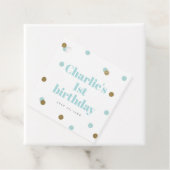 アクアブルーと金ゴールドの最初の誕生日パーティー フェイバータグ (インサイチュ)