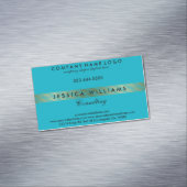 アクアブルーと金ゴールドストライプパターン マグネット名刺 (インサイチュ)