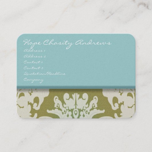 アクアブルーと金ゴールドダマスクフローラ- 名刺 (正面)