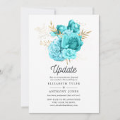 アクアブルーと金ゴールドフローラ結婚の更新 招待状 (正面)
