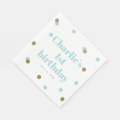 アクアブルーと金ゴールド紙吹雪の最初の誕生日パーティー スタンダードランチョンナプキン (角)