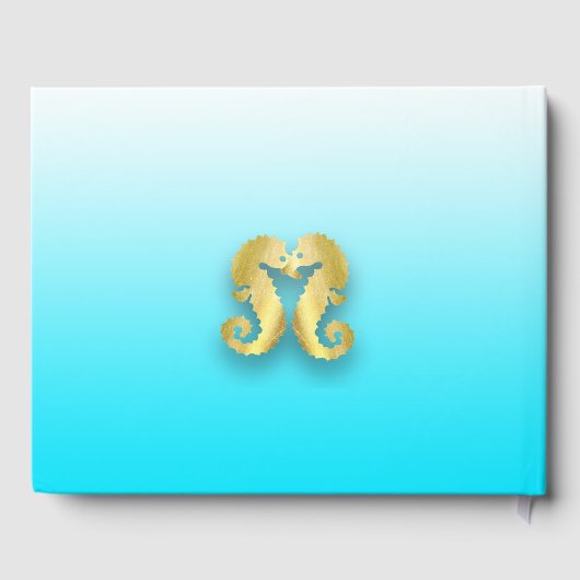 アクアブルーと金ゴールド結婚ハートの本 ゲストブック (裏面)