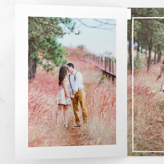 アクアブルーと金ゴールド結婚フローラの写真三重I 三つ折り招待状 (内部最初)