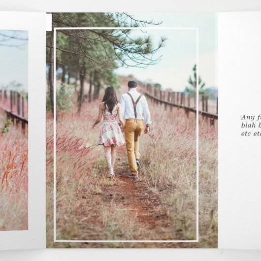 アクアブルーと金ゴールド結婚フローラの写真三重I 三つ折り招待状 (内部中)