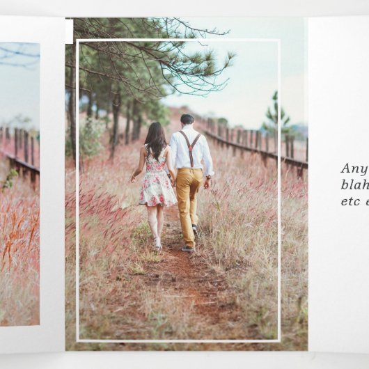 アクアブルーと金ゴールド結婚フローラの写真 三つ折り招待状 (内部中)