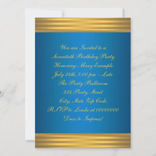 アクアブルーと金ゴールド70thバースデーパーティー 招待状 (裏面)