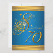 アクアブルーと金ゴールド70thバースデーパーティー 招待状 (正面)
