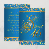 アクアブルーと金ゴールドSweet sixteenパーティー 招待状 (正面/裏面)