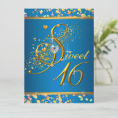 アクアブルーと金ゴールドSweet sixteenパーティー 招待状 (スタンド正面)
