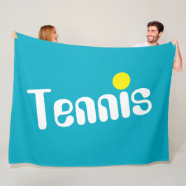 アクアブルーに白と黄色のTENNISの文字 フリースブランケット