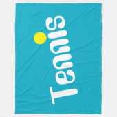 アクアブルーに白と黄色のTENNISの文字 フリースブランケット (正面)